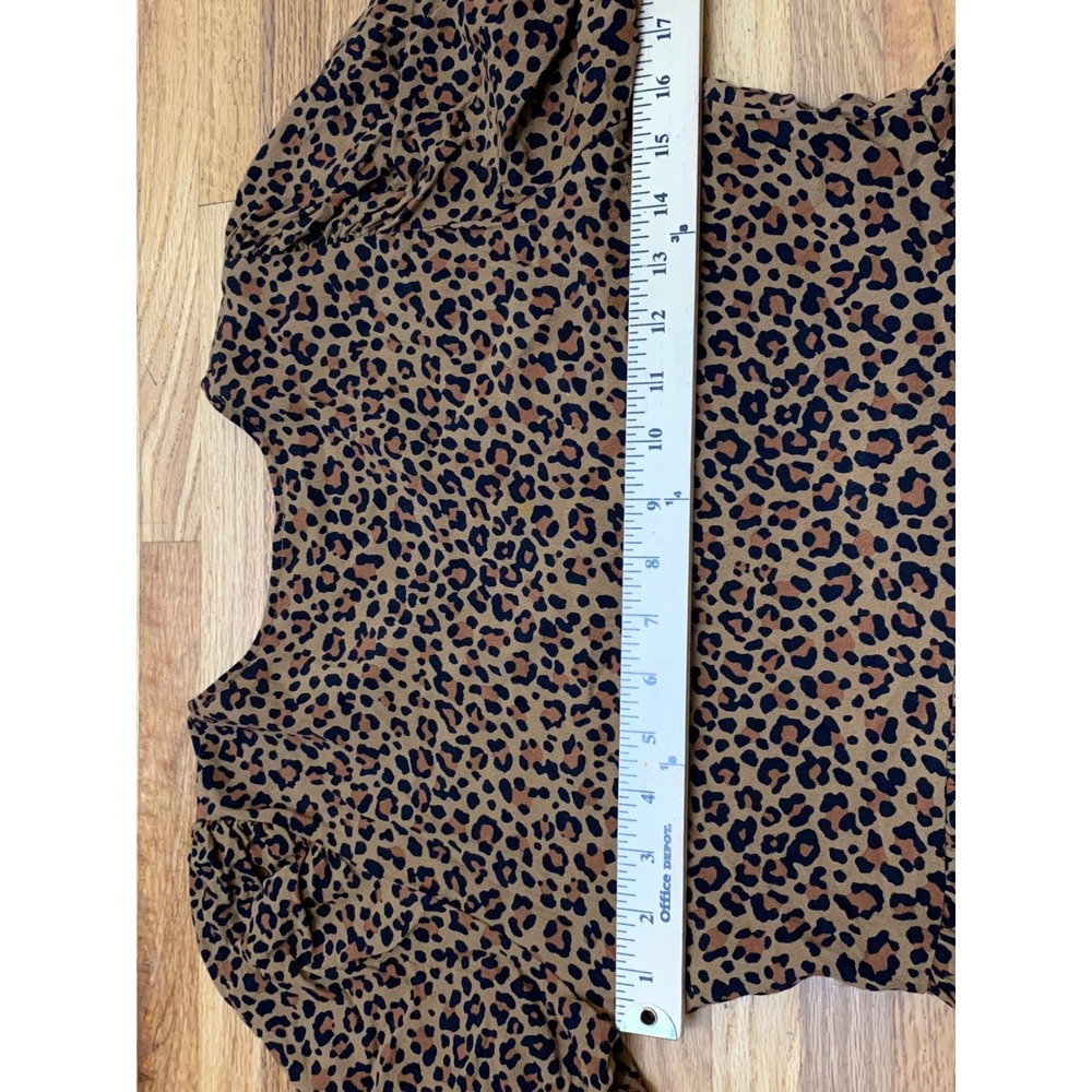 J.Crew Leopard Print Peplum Top Short Puff Sleeve Keyhole Tie Blouse Size 6 - Picture 7 of 8
